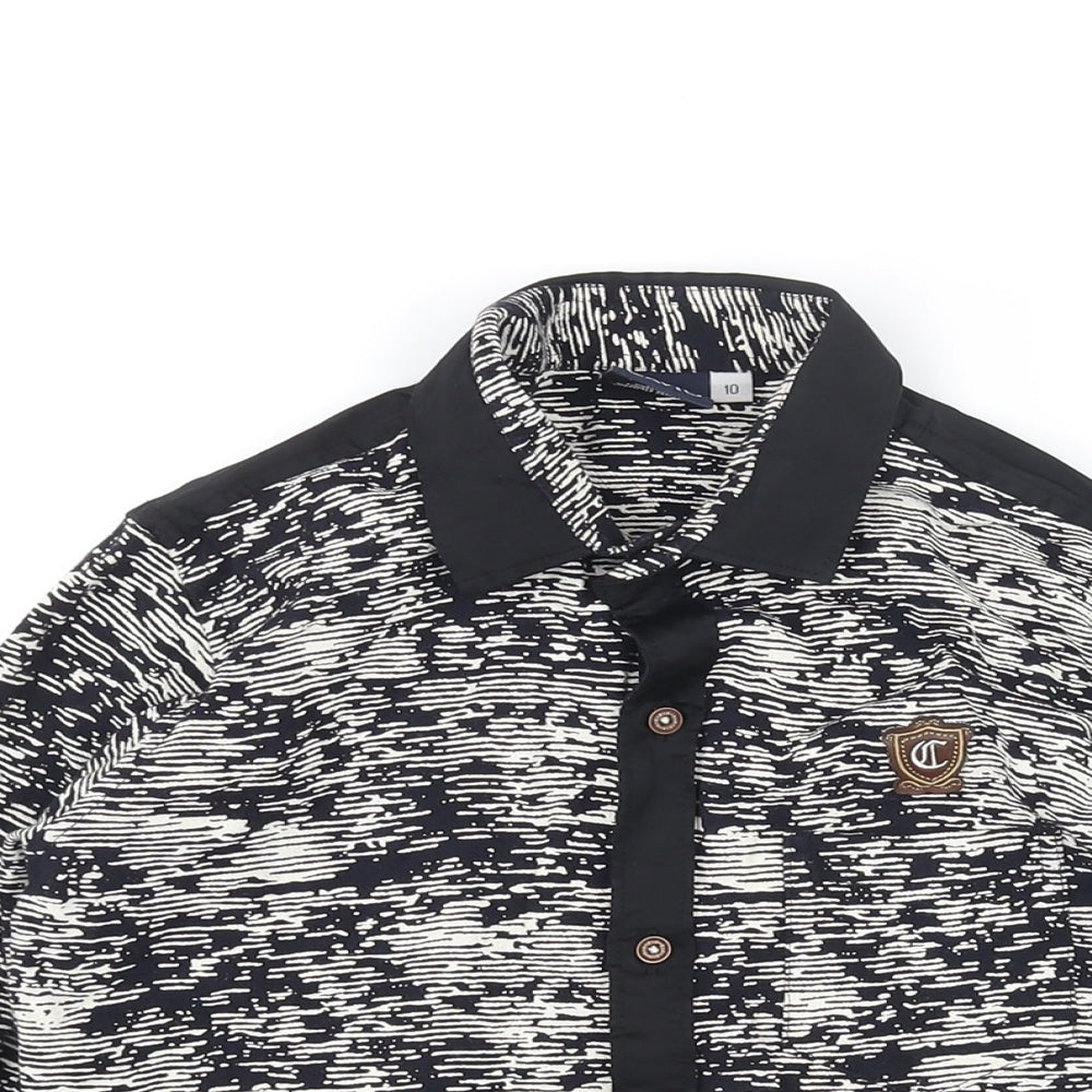 Cavio Womens Blue Geometric Polyester Basic Button-Up Size 10 Collared