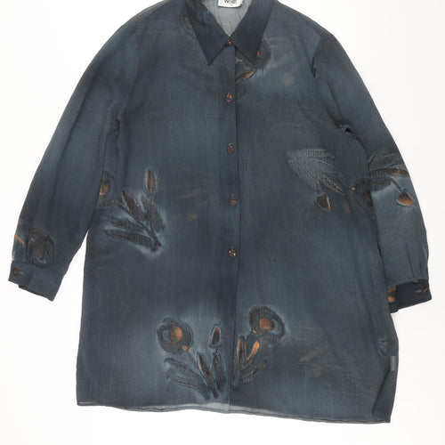 Wallis Womens Blue Geometric Polyester Tunic Button-Up Size 14 Collared - Semi Sheer