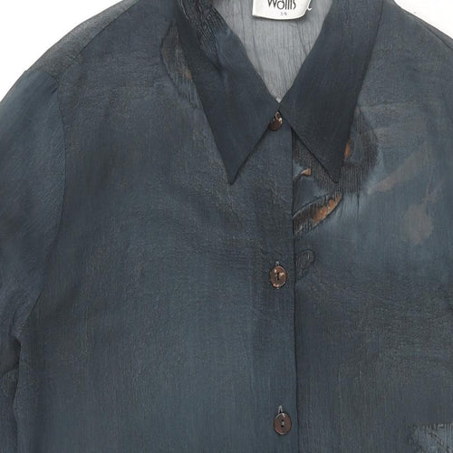 Wallis Womens Blue Geometric Polyester Tunic Button-Up Size 14 Collared - Semi Sheer