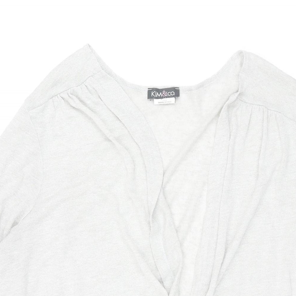 Kim&Co. Womens Grey V-Neck Viscose Cardigan Jumper Size 3XL