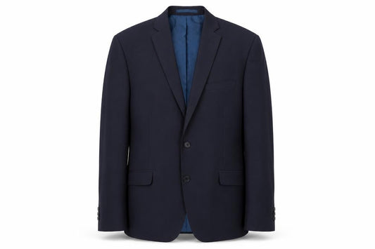 Front view of Marks & Spencer men’s blue wool jacket suit jacket, size 44, regular