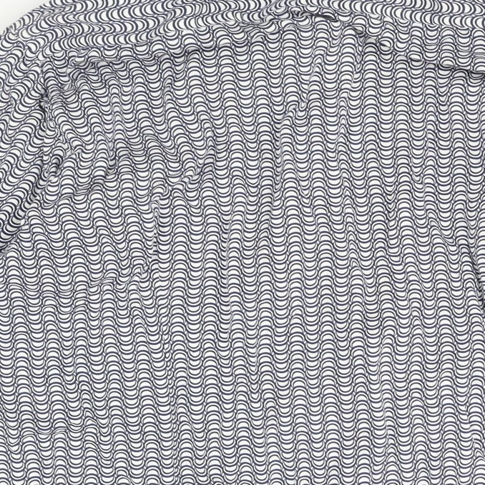 Ted Baker Mens Blue Geometric Cotton Button-Up Size 17 Collared Button