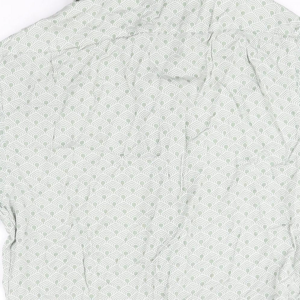 Reiss Mens Green Geometric Viscose Button-Up Size M Collared Button