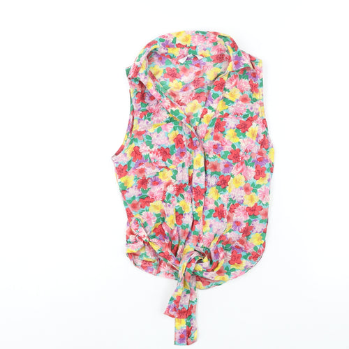 New Look Womens Multicoloured Floral Cotton Basic Button-Up Size 8 Collared - Sequin Detail Tie