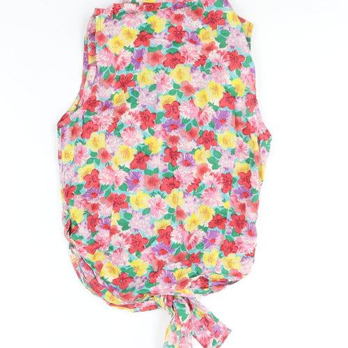 New Look Womens Multicoloured Floral Cotton Basic Button-Up Size 8 Collared - Sequin Detail Tie