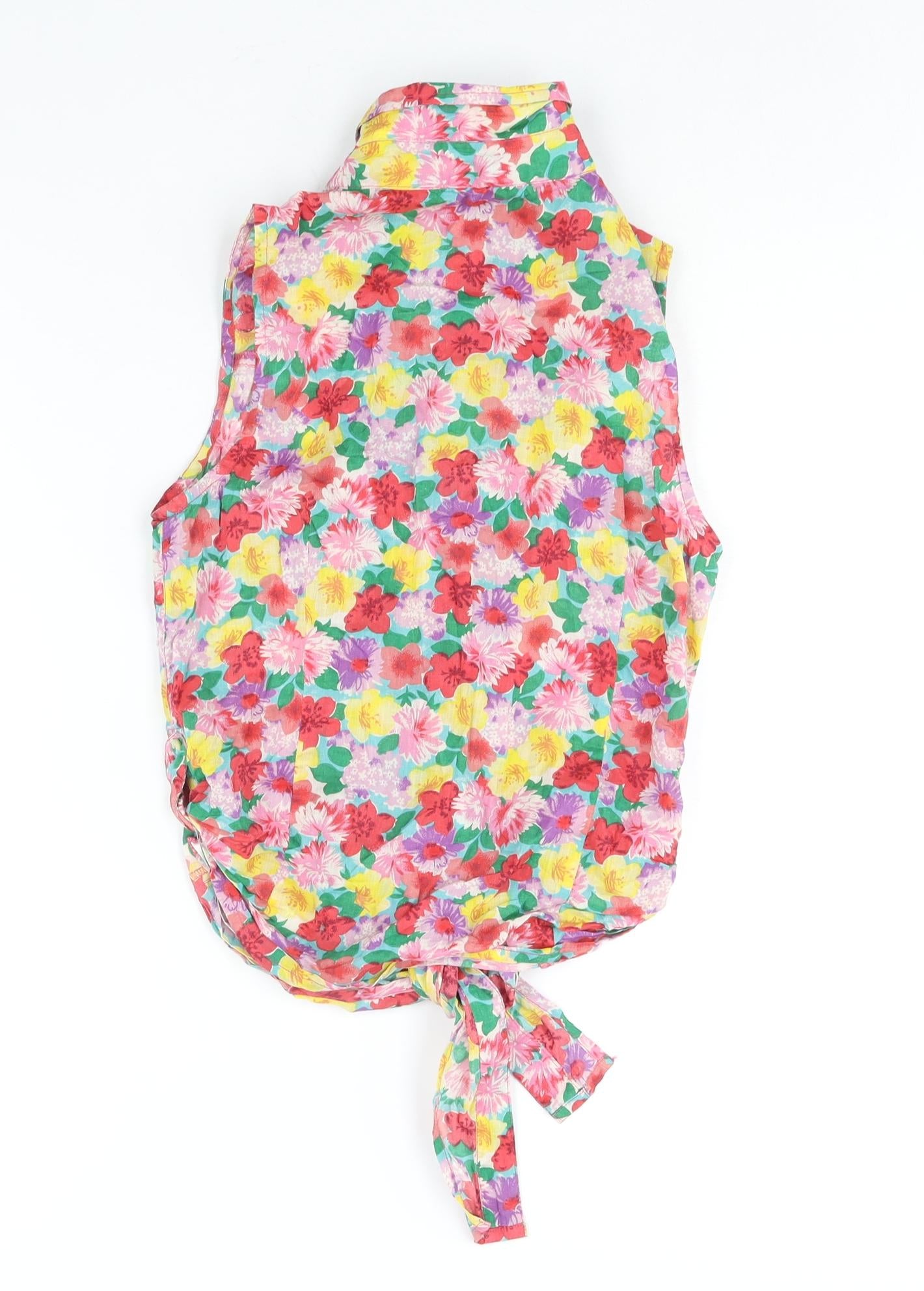 New Look Womens Multicoloured Floral Cotton Basic Button-Up Size 8 Collared - Sequin Detail Tie