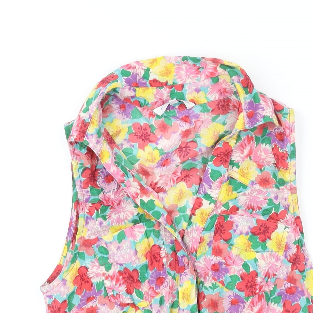 New Look Womens Multicoloured Floral Cotton Basic Button-Up Size 8 Collared - Sequin Detail Tie