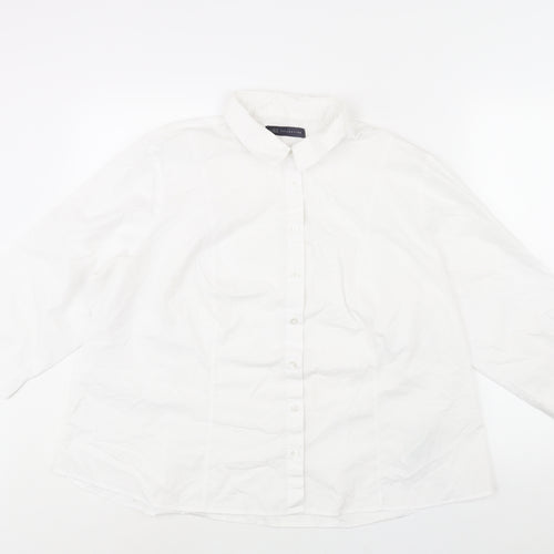 Marks and Spencer Womens White Cotton Basic Button-Up Size 24 Collared