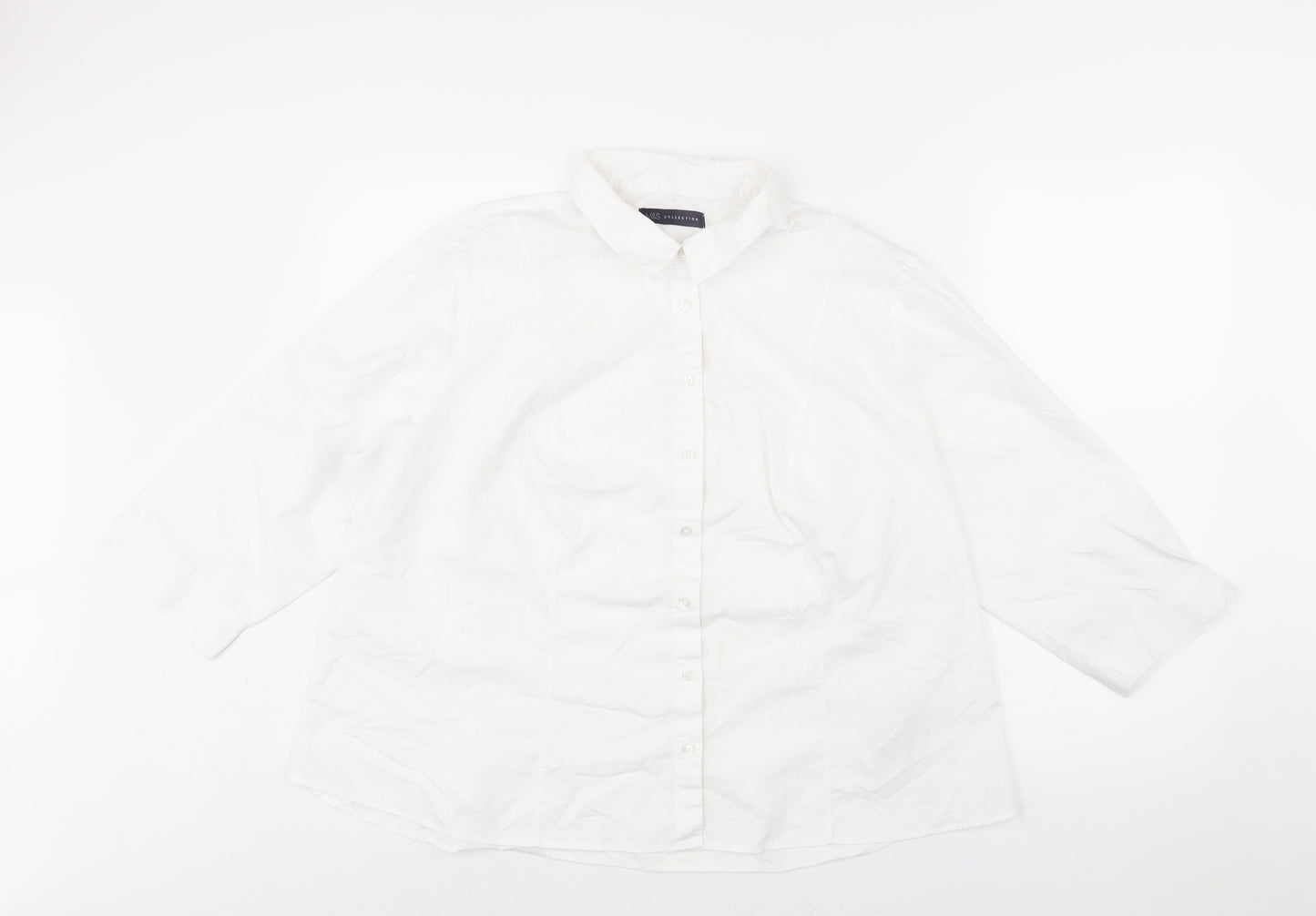 Marks and Spencer Womens White Cotton Basic Button-Up Size 24 Collared