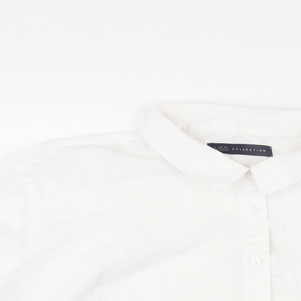 Marks and Spencer Womens White Cotton Basic Button-Up Size 24 Collared