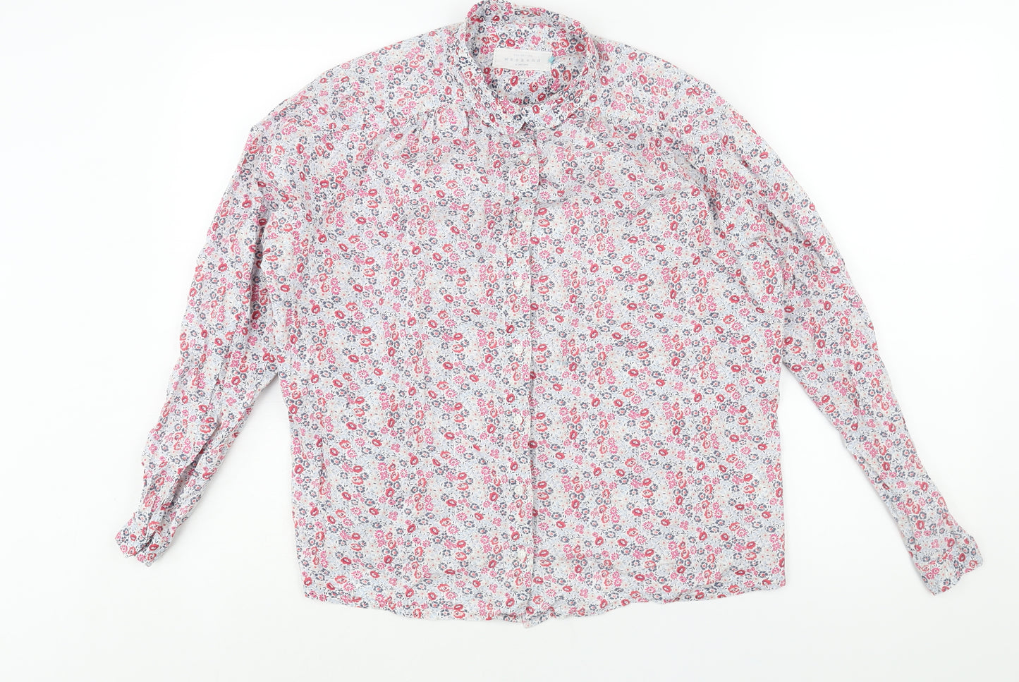 John Lewis Womens Multicoloured Floral Cotton Basic Button-Up Size 14 Collared