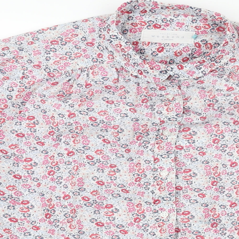 John Lewis Womens Multicoloured Floral Cotton Basic Button-Up Size 14 Collared