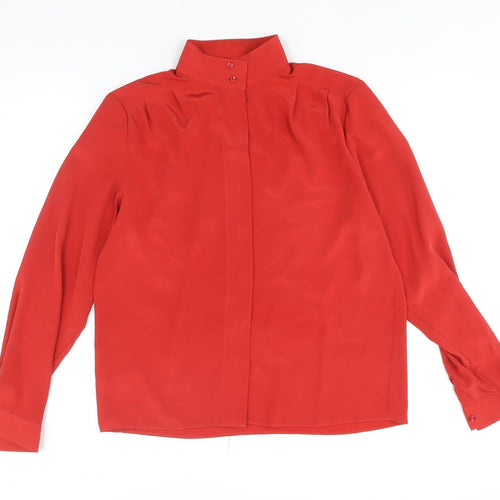 St Michael Womens Red Polyester Basic Button-Up Size 10 Mock Neck