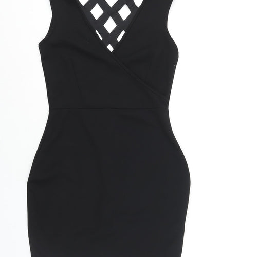 Cara Mia Womens Black Polyester Bodycon Size 10 V-Neck Pullover - Cut Out Back Detail
