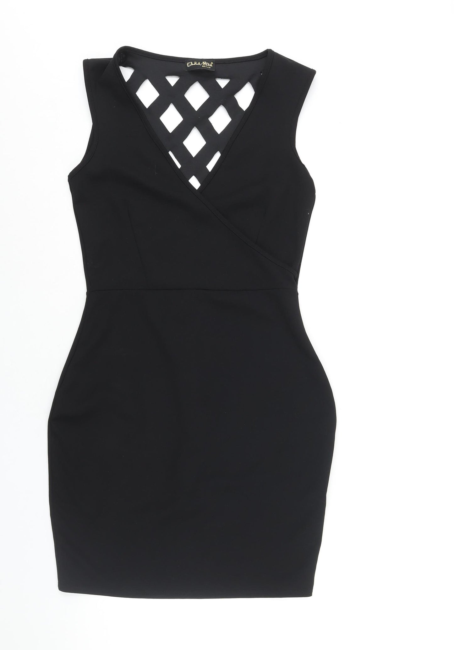 Cara Mia Womens Black Polyester Bodycon Size 10 V-Neck Pullover - Cut Out Back Detail