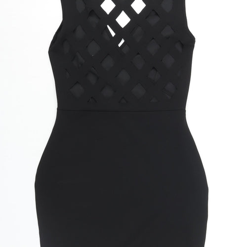 Cara Mia Womens Black Polyester Bodycon Size 10 V-Neck Pullover - Cut Out Back Detail