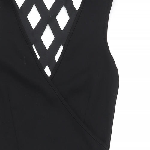 Cara Mia Womens Black Polyester Bodycon Size 10 V-Neck Pullover - Cut Out Back Detail