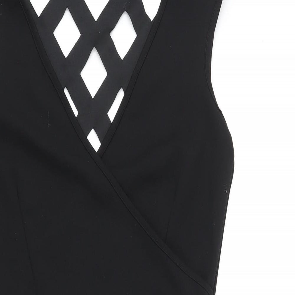 Cara Mia Womens Black Polyester Bodycon Size 10 V-Neck Pullover - Cut Out Back Detail