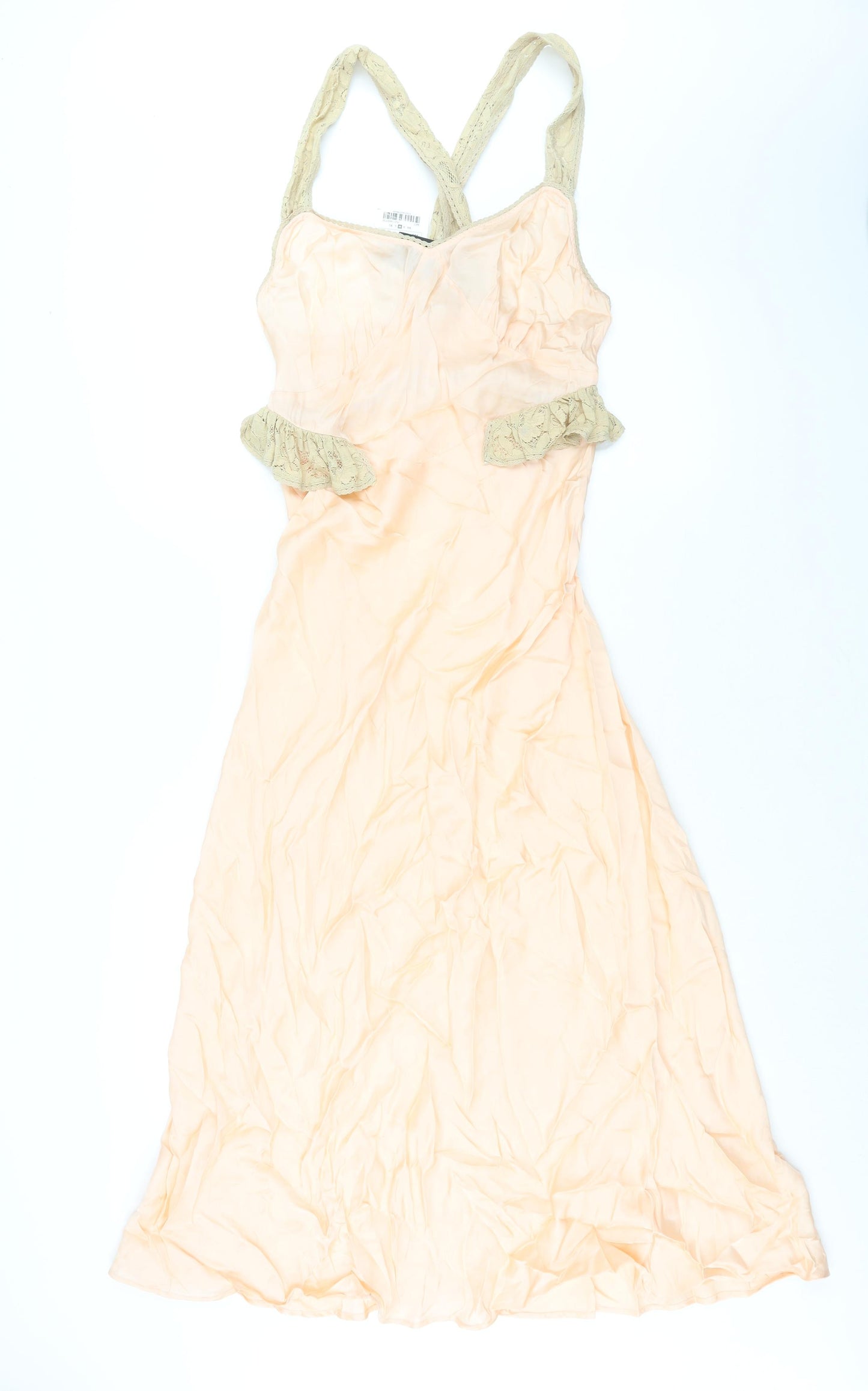 Zara Womens Pink Viscose Maxi Size M Sweetheart Pullover - Lace Strap Frill