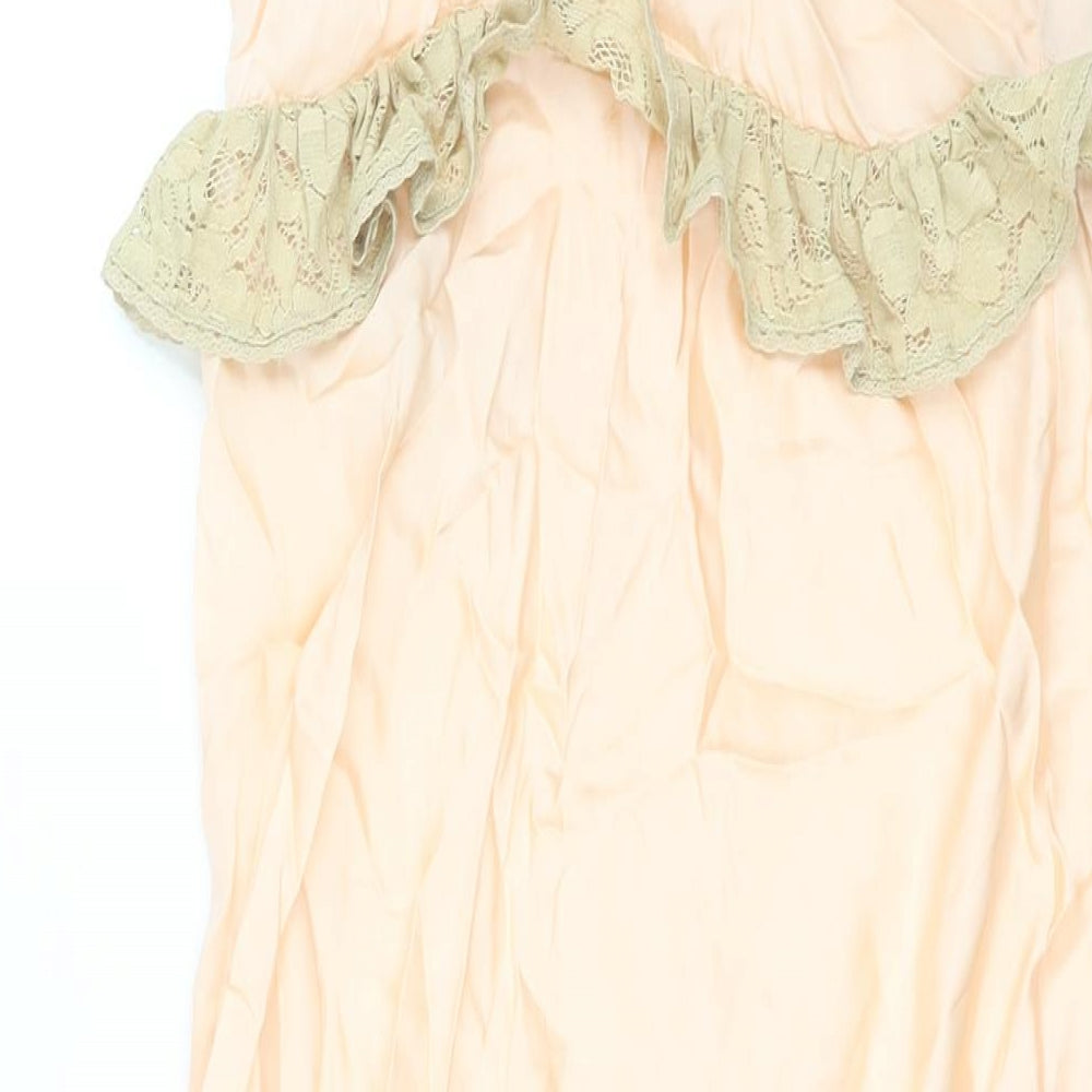 Zara Womens Pink Viscose Maxi Size M Sweetheart Pullover - Lace Strap Frill