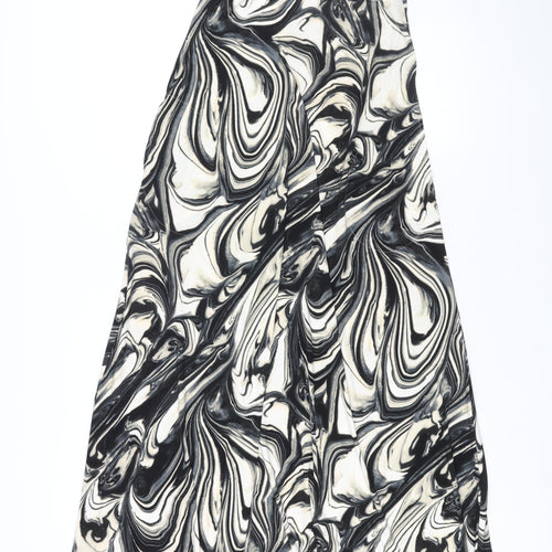 Norma Kamali Womens Black Geometric Polyester Maxi Size S V-Neck Pullover - Marble Print