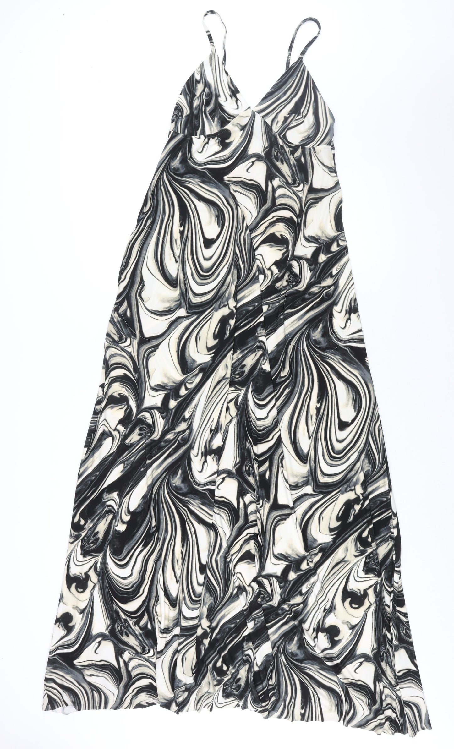 Norma Kamali Womens Black Geometric Polyester Maxi Size S V-Neck Pullover - Marble Print