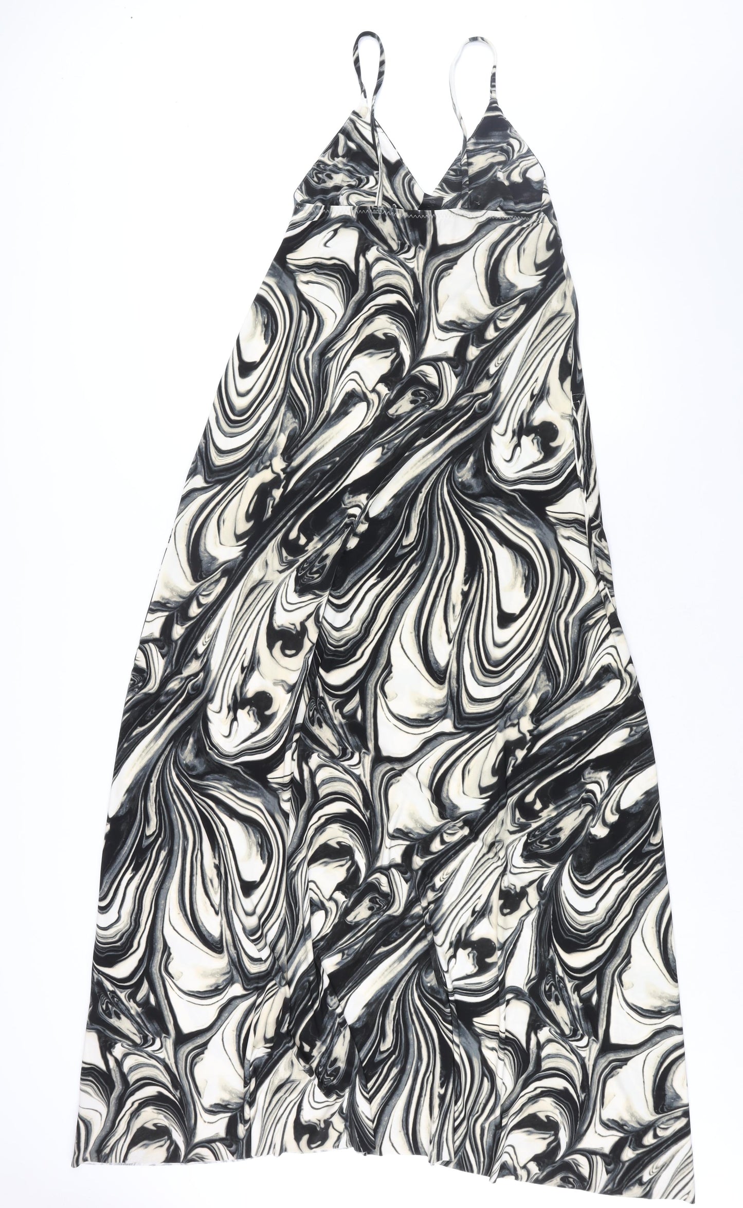 Norma Kamali Womens Black Geometric Polyester Maxi Size S V-Neck Pullover - Marble Print