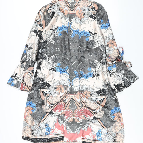 River Island Womens Multicoloured Geometric Polyester Kimono Blouse Size 8 V-Neck - Sleeve Tie Detail