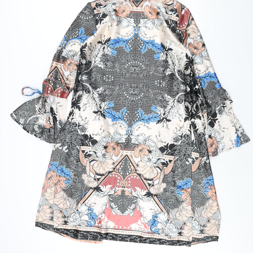River Island Womens Multicoloured Geometric Polyester Kimono Blouse Size 8 V-Neck - Sleeve Tie Detail