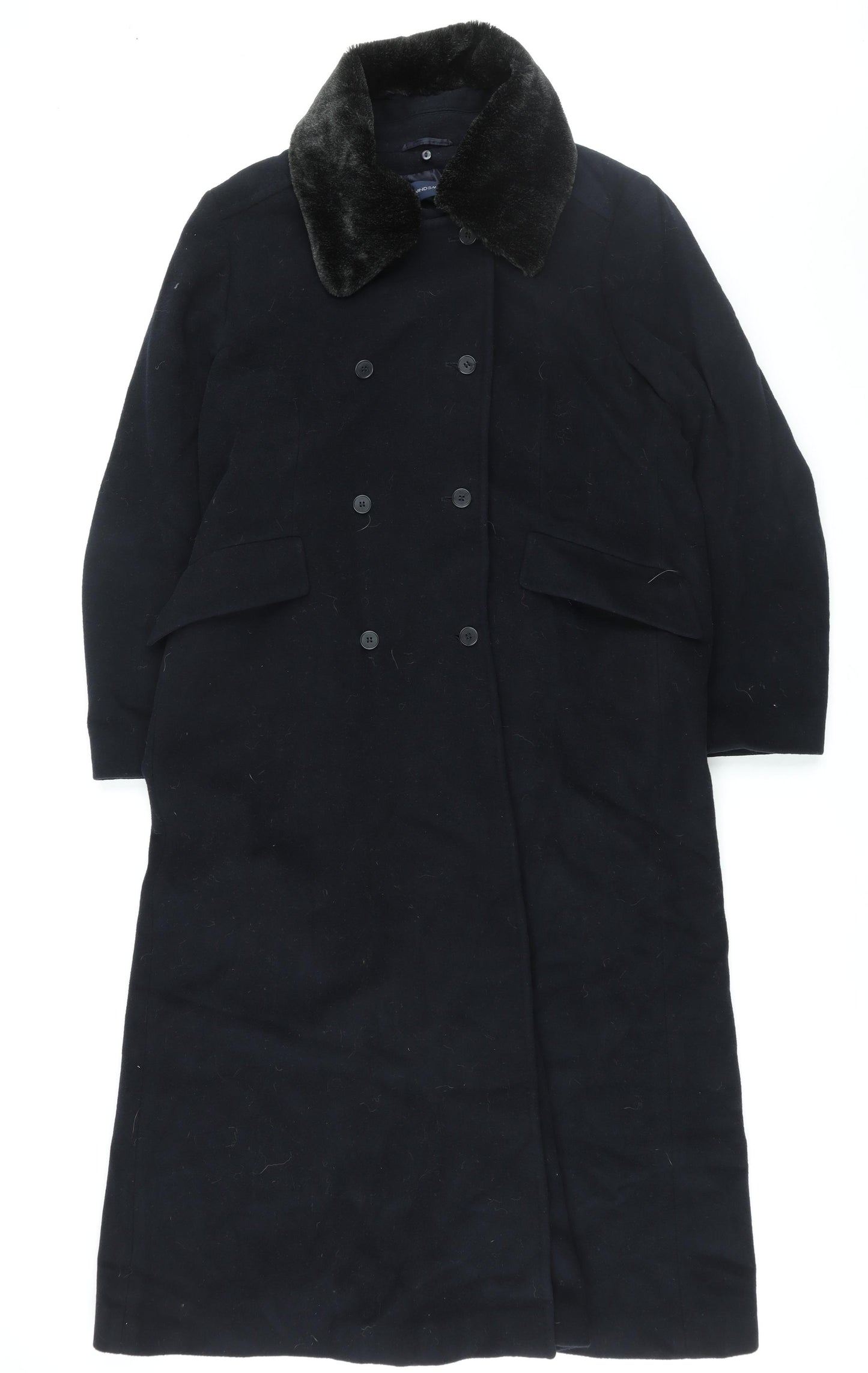Windsmoor Womens Blue Overcoat Coat Size 18 Button - Faux Fur Removable Collar