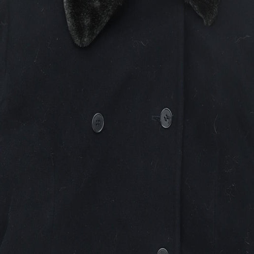 Windsmoor Womens Blue Overcoat Coat Size 18 Button - Faux Fur Removable Collar