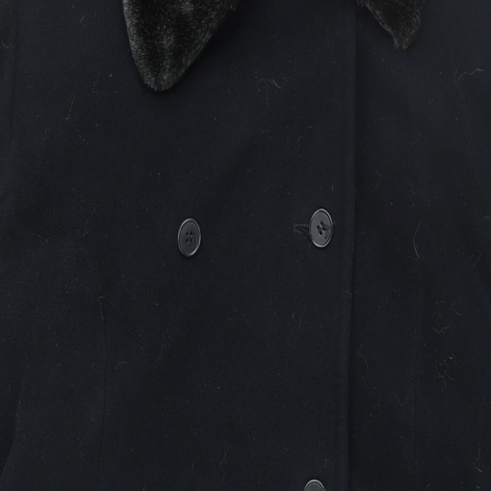 Windsmoor Womens Blue Overcoat Coat Size 18 Button - Faux Fur Removable Collar