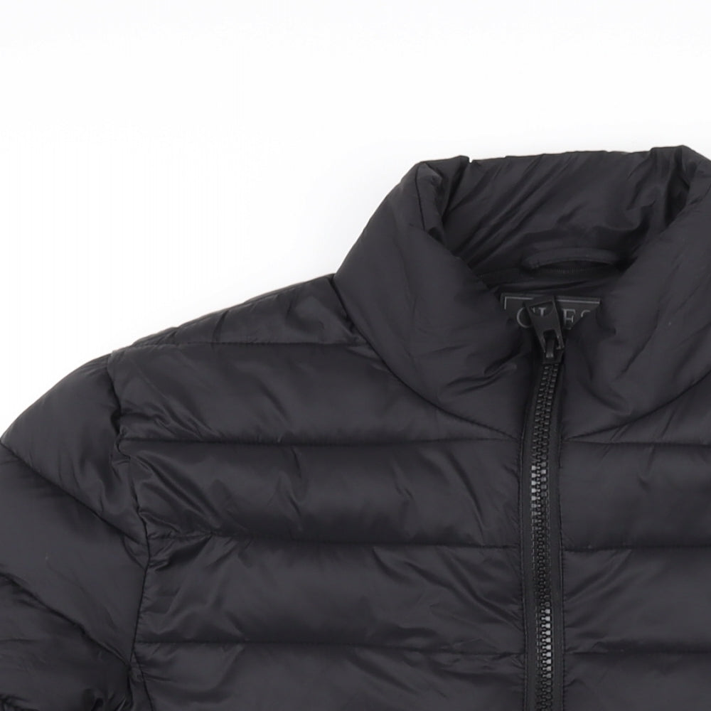 GUESS Mens Black Puffer Jacket Jacket Size M Zip - Sleeve Logo