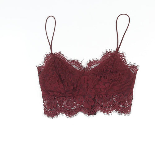 Topsgop Womens Red Polyester Cropped Blouse Size 6 Sweetheart - Bralette