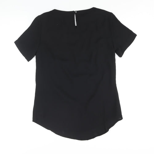 Marks and Spencer Womens Black Polyester Basic Blouse Size 10 Round Neck - Floral Rhinestone