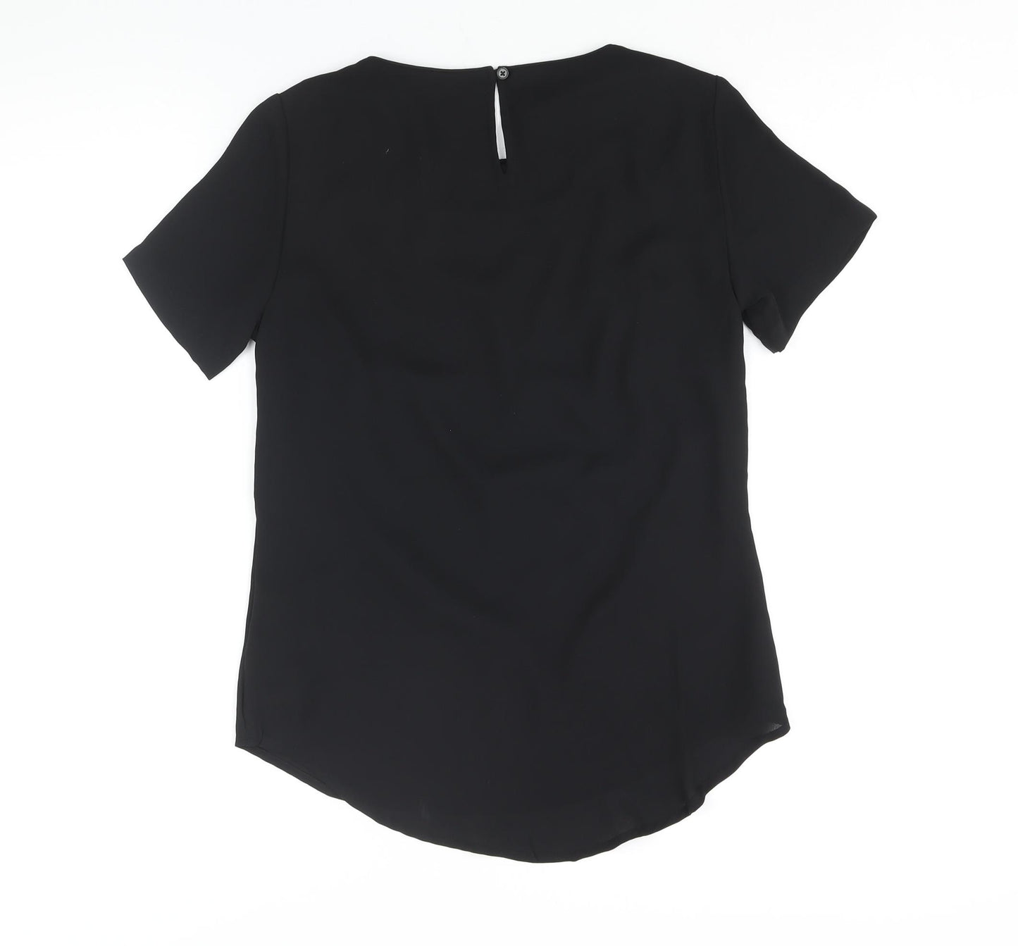 Marks and Spencer Womens Black Polyester Basic Blouse Size 10 Round Neck - Floral Rhinestone