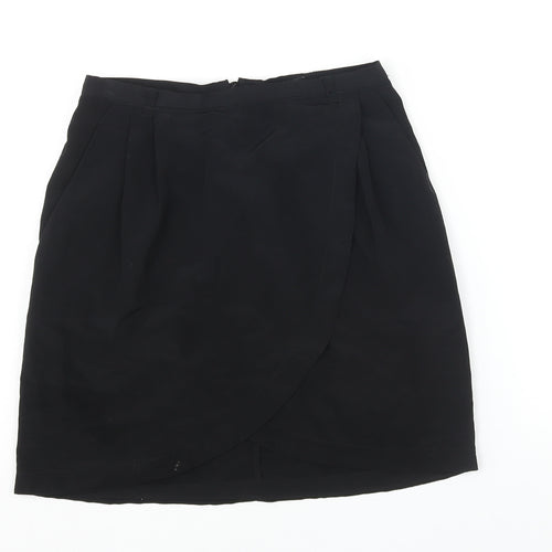 H&M Womens Black Polyester A-Line Skirt Size 6 Zip