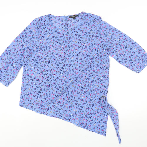 Bonmarché Womens Blue Geometric Polyester Basic Blouse Size 14 Round Neck - Floral Print Eyelet Asymmetric