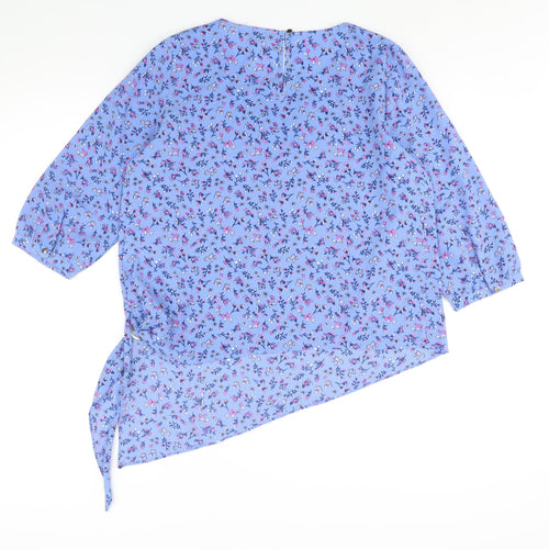 Bonmarché Womens Blue Geometric Polyester Basic Blouse Size 14 Round Neck - Floral Print Eyelet Asymmetric