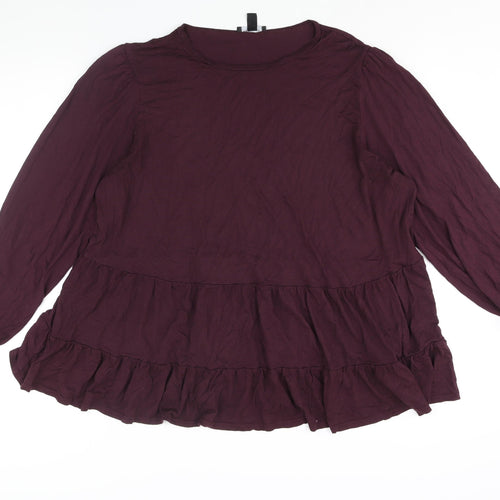 New Look Womens Purple Viscose Basic Blouse Size 24 Round Neck - Smocked