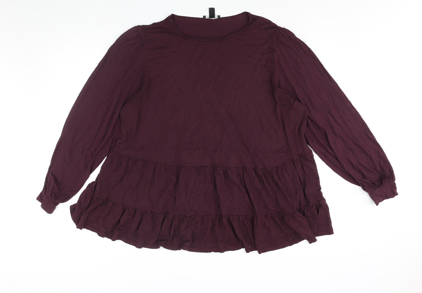 New Look Womens Purple Viscose Basic Blouse Size 24 Round Neck - Smocked