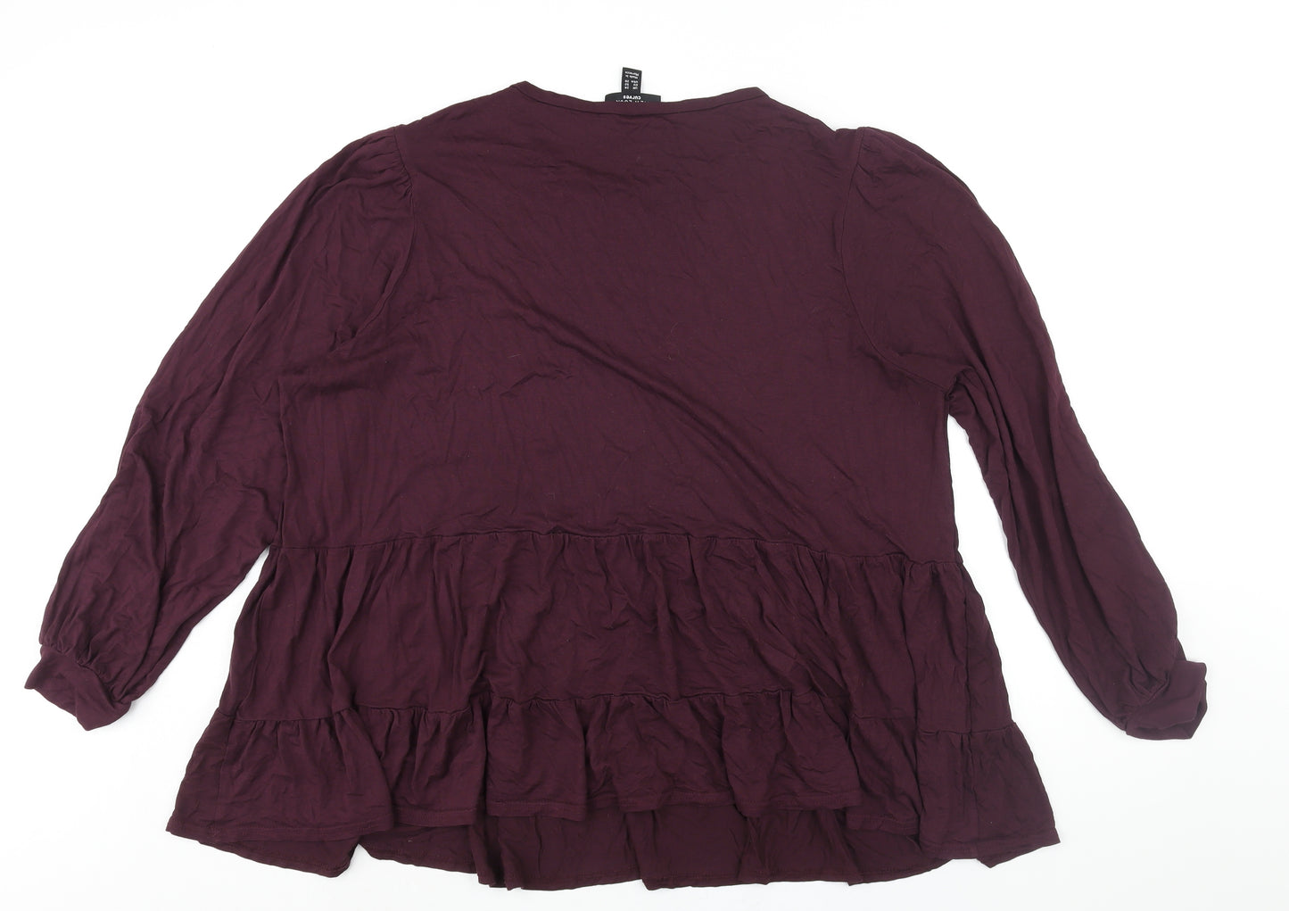 New Look Womens Purple Viscose Basic Blouse Size 24 Round Neck - Smocked