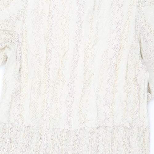 Marks and Spencer Womens Beige Geometric Viscose Shift Size 14 Round Neck Button - Pocket Rouched