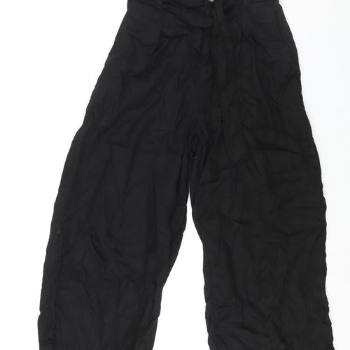 Zara Womens Black Lyocell Cropped Trousers Size S L22 in Regular Zip - Belted