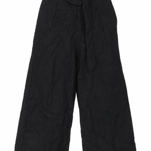 Zara Womens Black Lyocell Cropped Trousers Size S L22 in Regular Zip - Belted