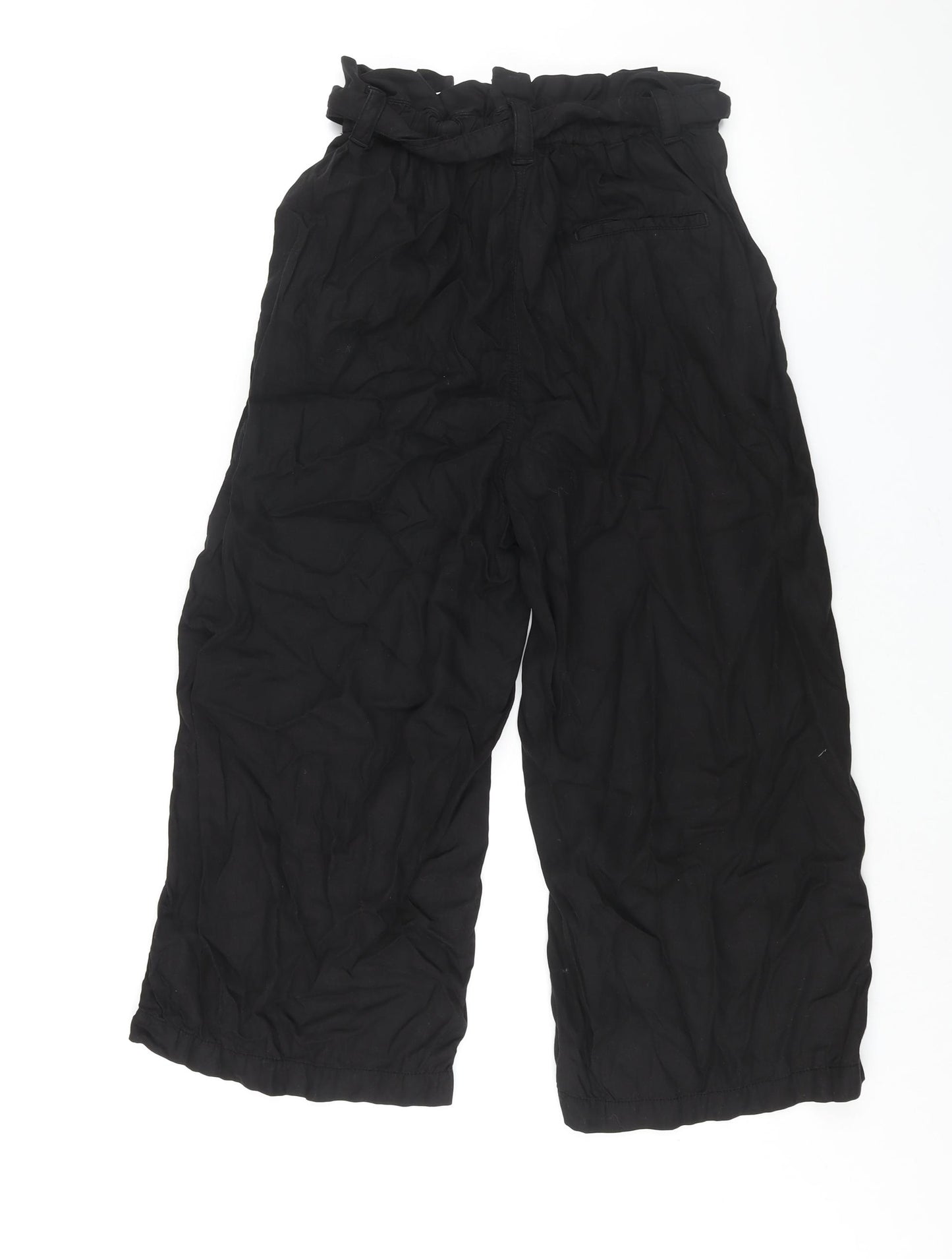 Zara Womens Black Lyocell Cropped Trousers Size S L22 in Regular Zip - Belted