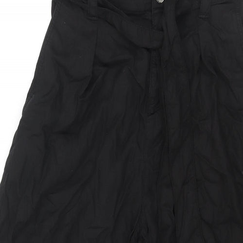 Zara Womens Black Lyocell Cropped Trousers Size S L22 in Regular Zip - Belted