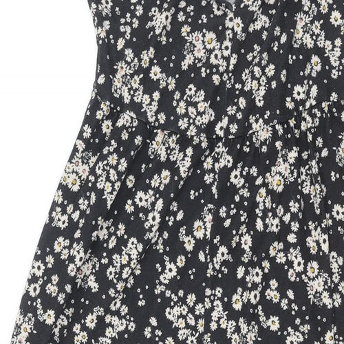 Topshop Womens Black Floral Polyester Shift Size 10 V-Neck Tie - Front Slit