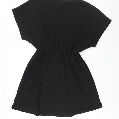 H&M Womens Black Polyester Wrap Dress Size M V-Neck Pullover