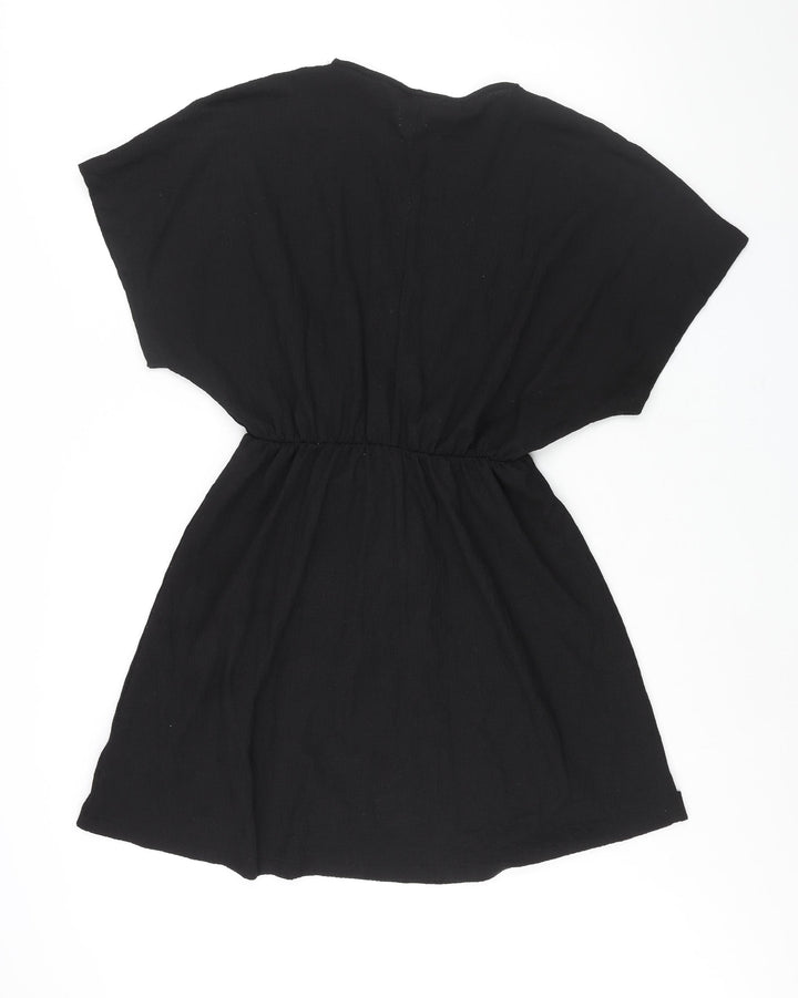 H&M Womens Black Polyester Wrap Dress Size M V-Neck Pullover